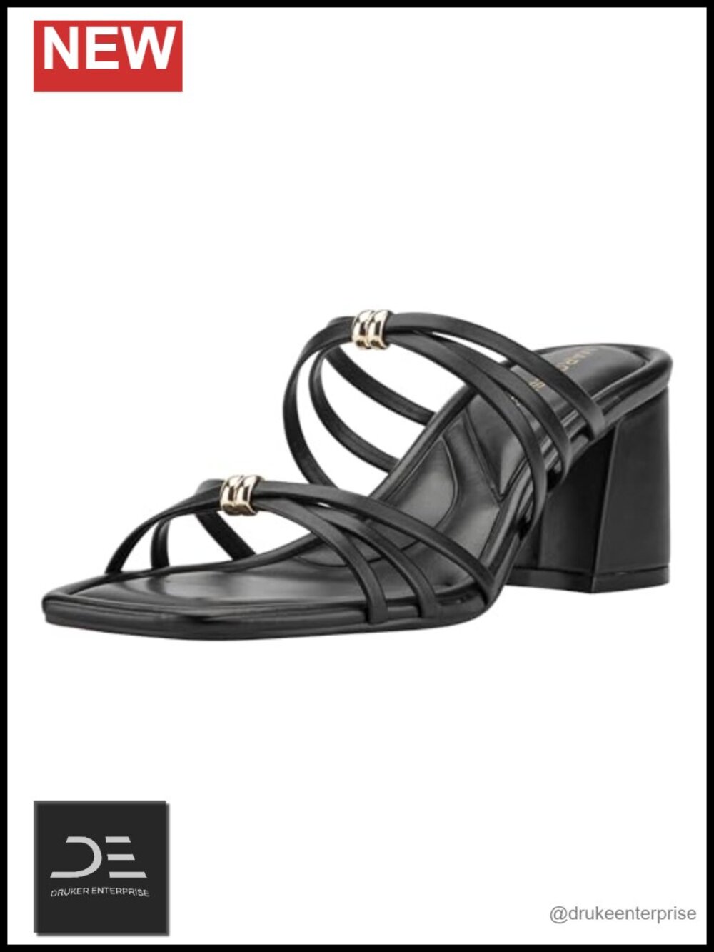 Marc Fisher Gabber Heeled Sandals Block Heel Square Toe Faux Leather Strappy